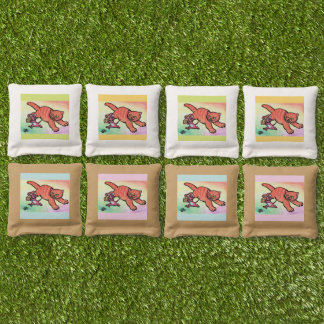 Watercolor Illustration Cat Mouse Cheese cartoon  Cornhole Bags