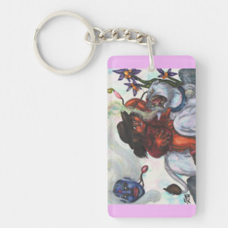 Watercolor Illustration Eros riding white Lioness Keychain