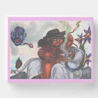 Watercolor Illustration Eros riding white Lioness Wooden Box Sign