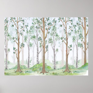 Watercolor illustration-Fairy forest. Children's i Poster