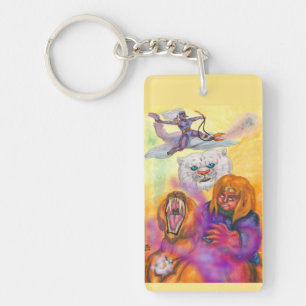 Watercolor Illustration Fantasy Warrior rides Lion Keychain