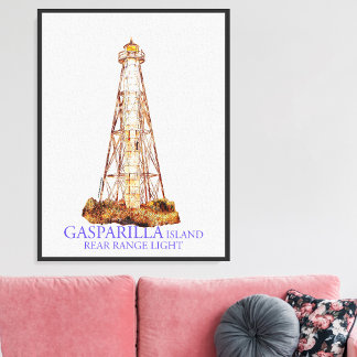 Watercolor Illustration Gasparilla Island Light Framed Art