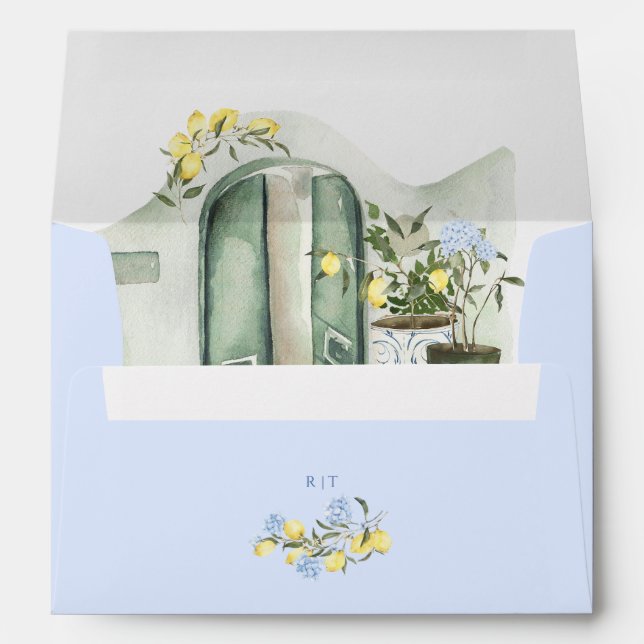 Watercolor Illustration Mediterranean Wedding Envelope (Back (Bottom))