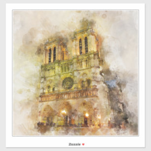 Watercolor Illustration Notre Dame Cathedral Paris Sticker