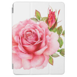 Watercolor illustration of a delicate pink rose wi iPad air cover