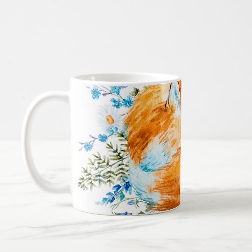 watercolor illustration of a sleeping fox red fox coffee mug