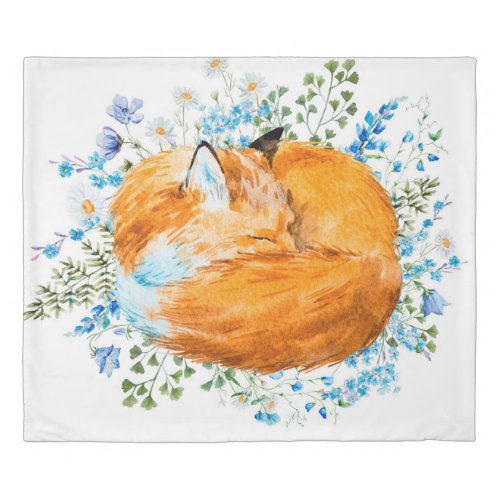 watercolor illustration of a sleeping fox red fox duvet cover