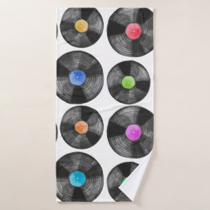 Watercolor illustration of a vinyl lp retro record bath towel