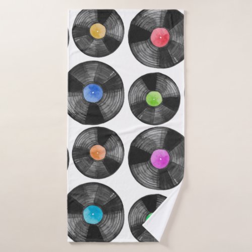 Watercolor illustration of a vinyl lp retro record bath towel