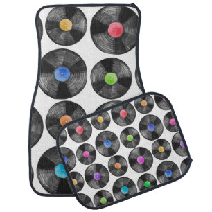 Watercolor illustration of a vinyl lp retro record car floor mat