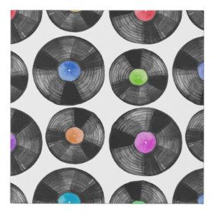 Watercolor illustration of a vinyl lp retro record faux canvas print
