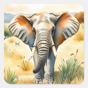 Watercolor Illustration of an Elephant Square Sticker