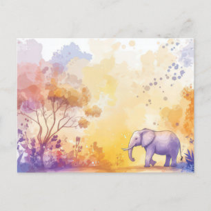 watercolor illustration of an elephant with flower postcard