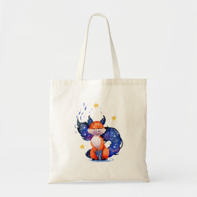 Watercolor Illustration of Galaxy Celestial Fox  Tote Bag (Front)