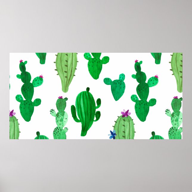 Watercolor illustration of green ink desert cactus poster (Front)