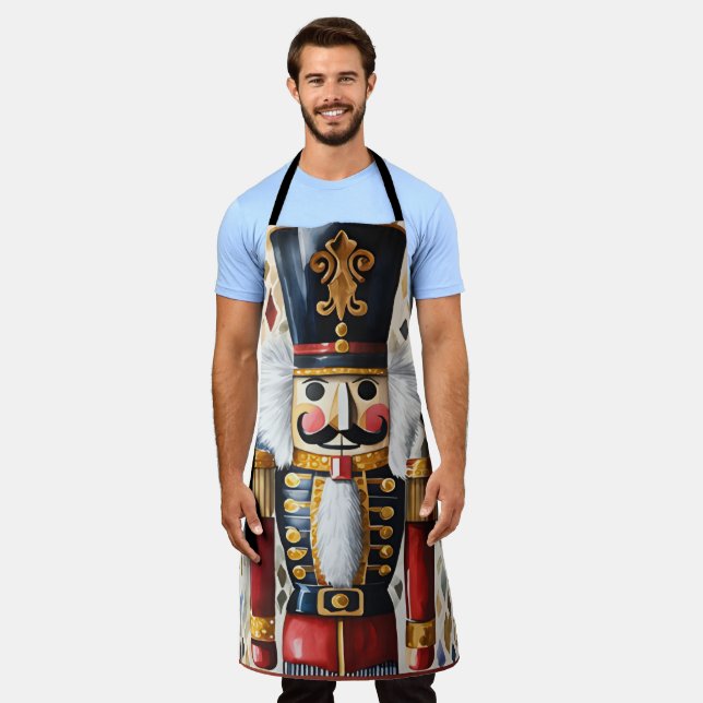 Watercolor Illustration of Nutcracker Christmas Apron (Worn)