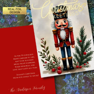 Watercolor Illustration of Nutcracker Christmas Foil Holiday Card