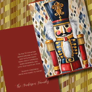 Watercolor Illustration of Nutcracker Christmas Holiday Card