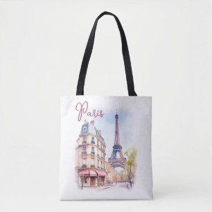 Watercolor Illustration of Paris Eiffel Tower Tote Bag