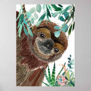 Watercolor Illustration of Sloth Poster