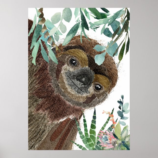 Watercolor Illustration of Sloth Poster (Front)