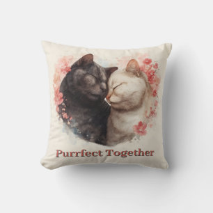 Watercolor Illustration of Two Cats Nuzzling Throw Pillow