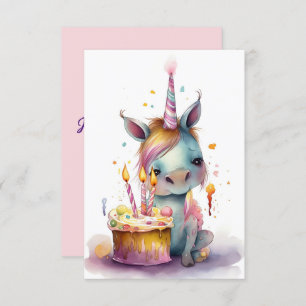 watercolor illustration rainbow unicorn birthday card