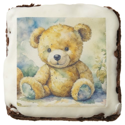 Watercolor Illustration Teddy Bear Baby Shower Brownie