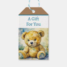 Watercolor Illustration Teddy Bear Baby Shower Gift Tags