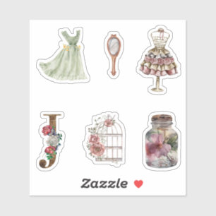 Watercolor illustrations fashion dress Scrapbook Sticker
