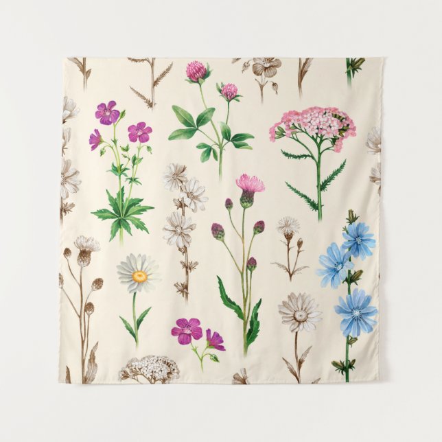Watercolor illustrations of wild flowers. Seamless Tapestry (Front)