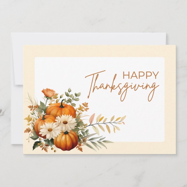 Watercolor Illustrative Floral Thanksgiving  Holiday Card (Front)