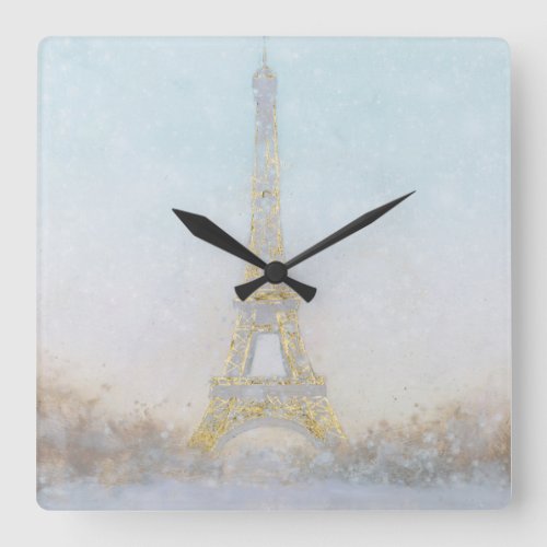 Watercolor  Image of Eiffel Towe Square Wall Clock