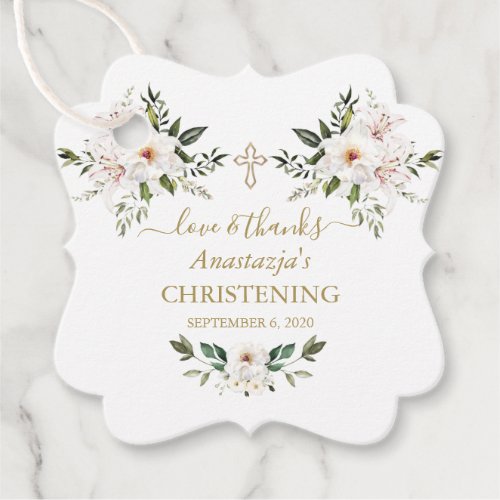 Watercolor Imperial White Lilies Rose Christening  Favor Tags