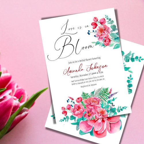 Watercolor in Bloom Greenery Floral Bridal Shower Invitation