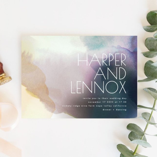 Watercolor in Purple and Gold Wedding Invitation (Creator Uploaded)