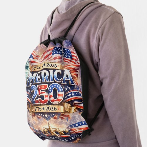 Watercolor  Independence Day Drawstring Bag