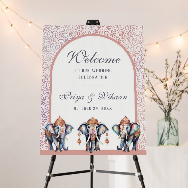 Watercolor Indian Elephant Wedding Welcome Sign (In Situ (Stand))