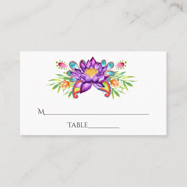 Watercolor Indian Lotus Flower Place Card (Front)