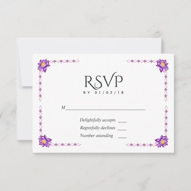 Watercolor Indian Lotus Flower RSVP Card (Front)