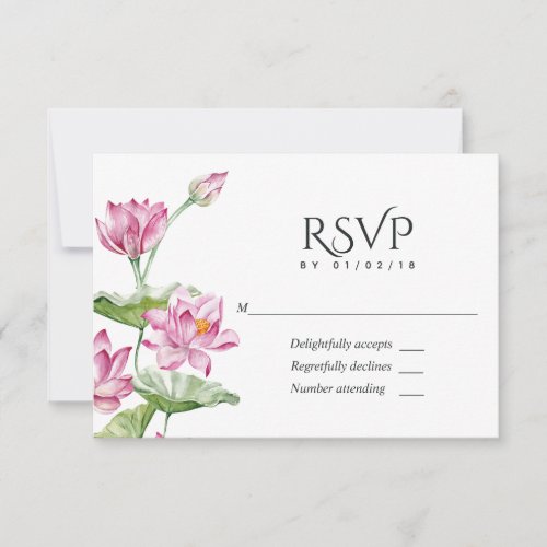 Watercolor Indian Lotus Flower RSVP Card