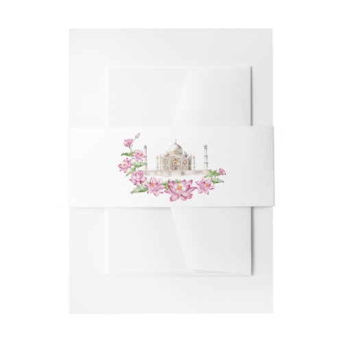 Watercolor Indian Lotus Flower Taj Mahal Invitation Belly Band