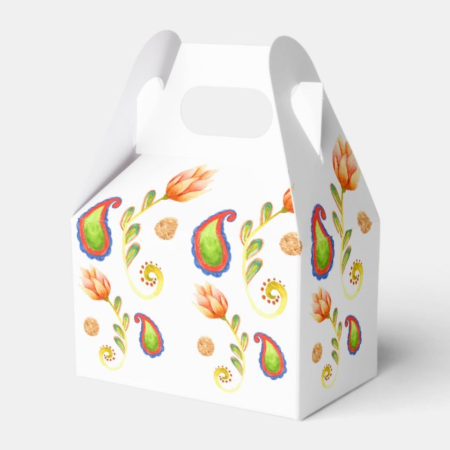 Watercolor Indian Paisley Favor Boxes (Front Side)