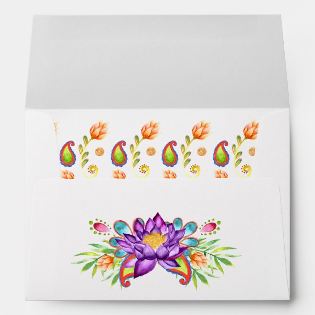 Watercolor Indian Paisley Lotus Flower Envelope (Back (Bottom))