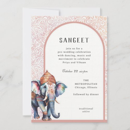 Watercolor Indian Wedding Elephant Sangeet Invitation