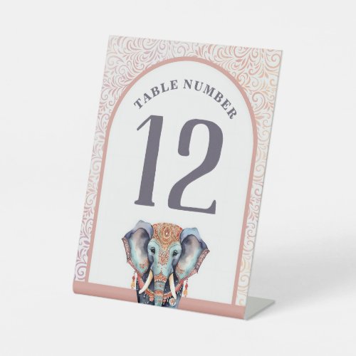 Watercolor Indian Wedding Elephant Table Number Pedestal Sign