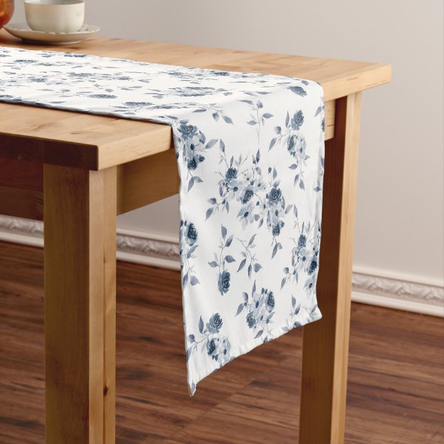 Watercolor Indigo Blue Floral Table Runner (In Situ)