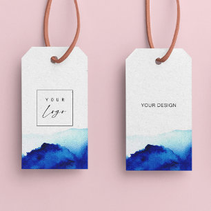 Watercolor Indigo Blue Logo Hang Tags W/String