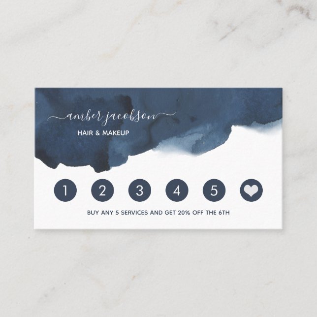 Watercolor Indigo Blue Loyalty Card (Front)