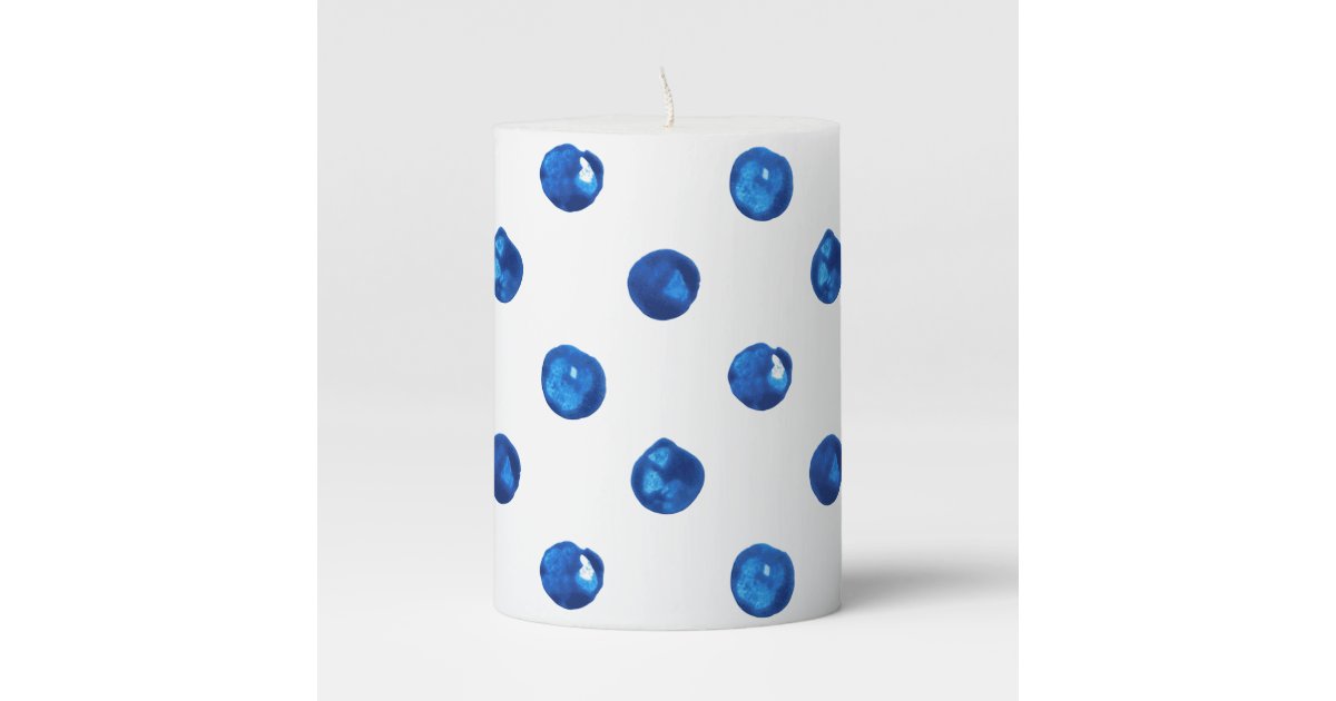 Watercolor indigo blue polka dots pattern pillar candle | Zazzle